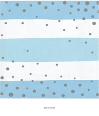 192/Case Bulk Blue and Silver Celebration Beverage Napkins