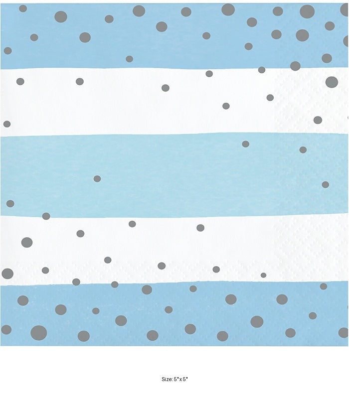 192/Case Bulk Blue and Silver Celebration Beverage Napkins