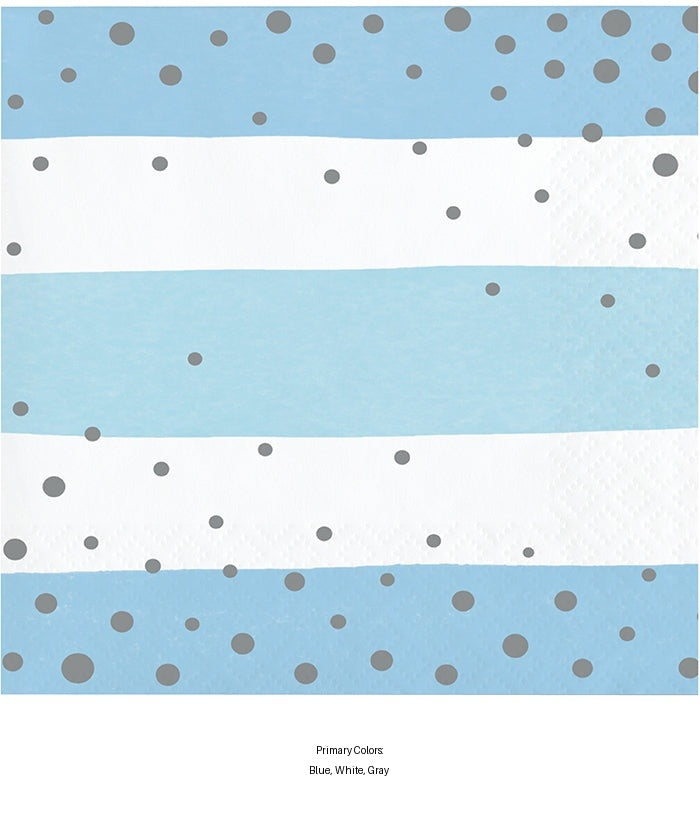 192/Case Bulk Blue and Silver Celebration Beverage Napkins