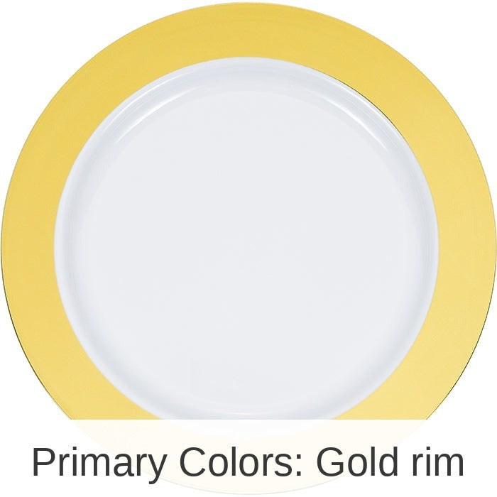 120/Case Bulk Gold Rim Plastic Banquet Plates