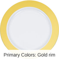 120/Case Bulk Gold Rim Plastic Banquet Plates