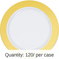 120/Case Bulk Gold Rim Plastic Banquet Plates