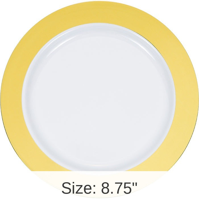 120/Case Bulk Gold Rim Plastic Dinner Plates