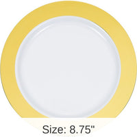 120/Case Bulk Gold Rim Plastic Dinner Plates