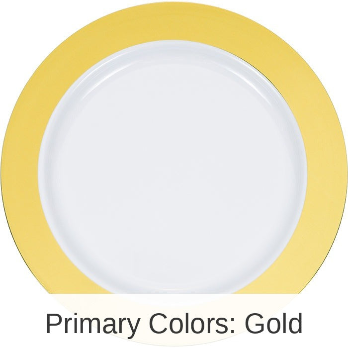 120/Case Bulk Gold Rim Plastic Dinner Plates
