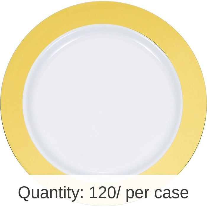 120/Case Bulk Gold Rim Plastic Dinner Plates