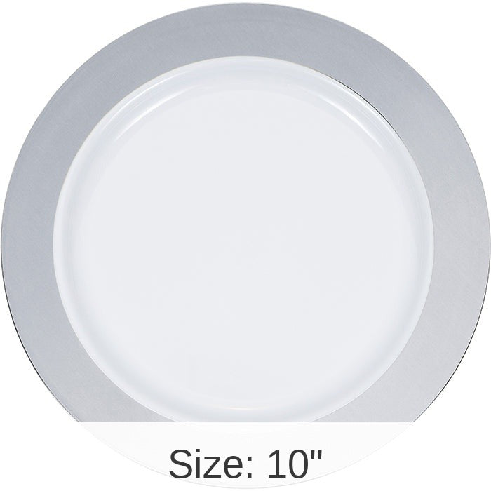 120/Case Bulk Silver Rim Plastic Banquet Plates
