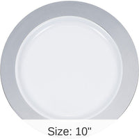 120/Case Bulk Silver Rim Plastic Banquet Plates