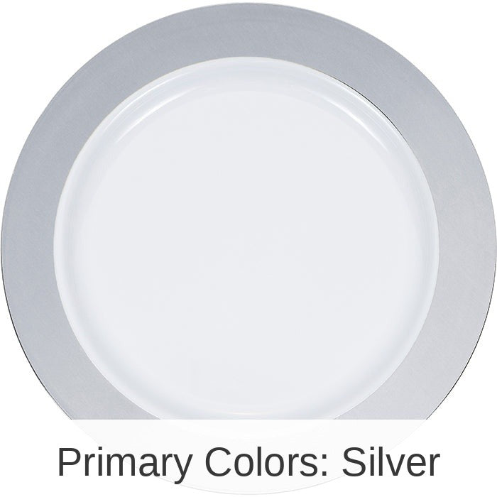 120/Case Bulk Silver Rim Plastic Banquet Plates