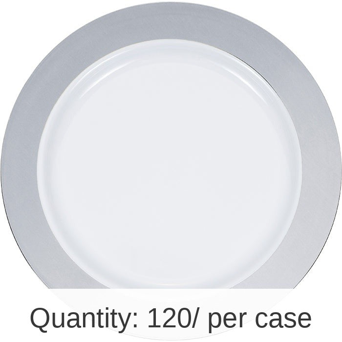 120/Case Bulk Silver Rim Plastic Banquet Plates