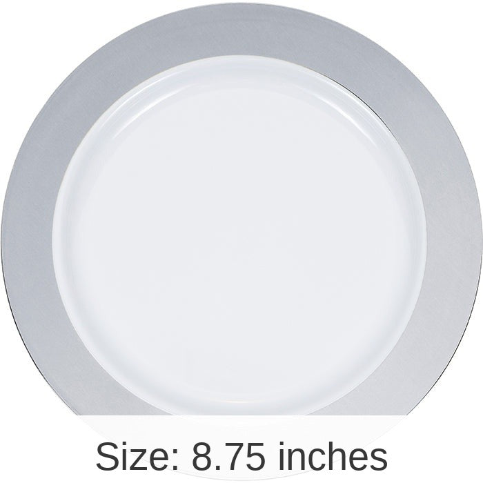 120/Case Bulk Silver Rim Plastic Dinner Plates