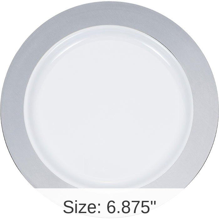 120/Case Bulk Silver Rim Plastic Dessert Plates