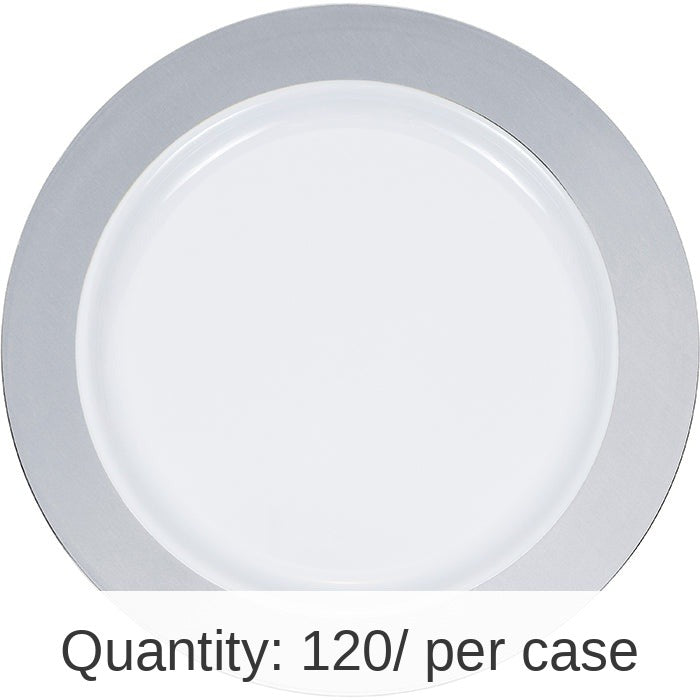 120/Case Bulk Silver Rim Plastic Dessert Plates