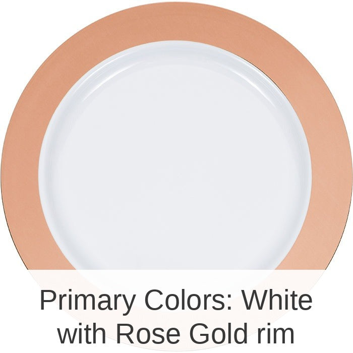 120/Case Bulk Rose Gold Rim Plastic Banquet Plates