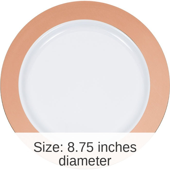 120/Case Bulk Rose Gold Rim Plastic Dinner Plates