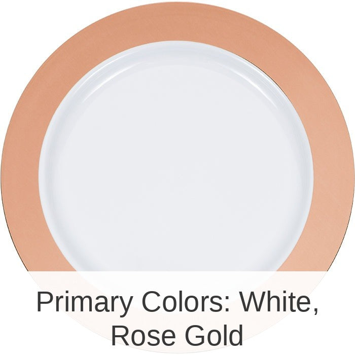120/Case Bulk Rose Gold Rim Plastic Dinner Plates