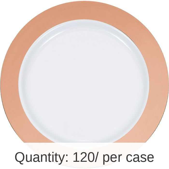 120/Case Bulk Rose Gold Rim Plastic Dinner Plates