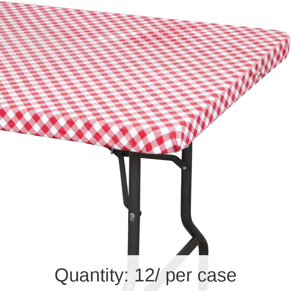 12/Case Bulk Red and White Gingham 30" x 96" Rectangular Stay Put Plastic tablecover