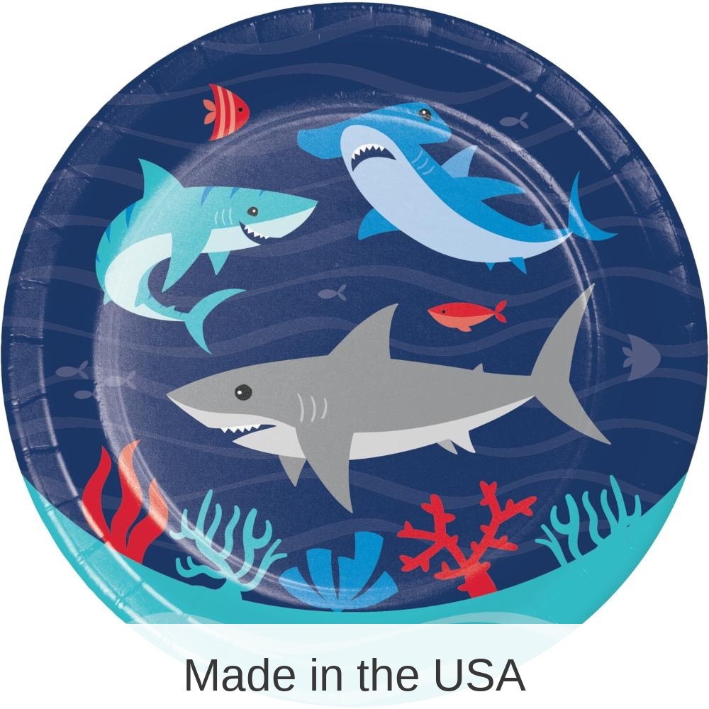 96/Case Bulk Shark Party Dessert Plates