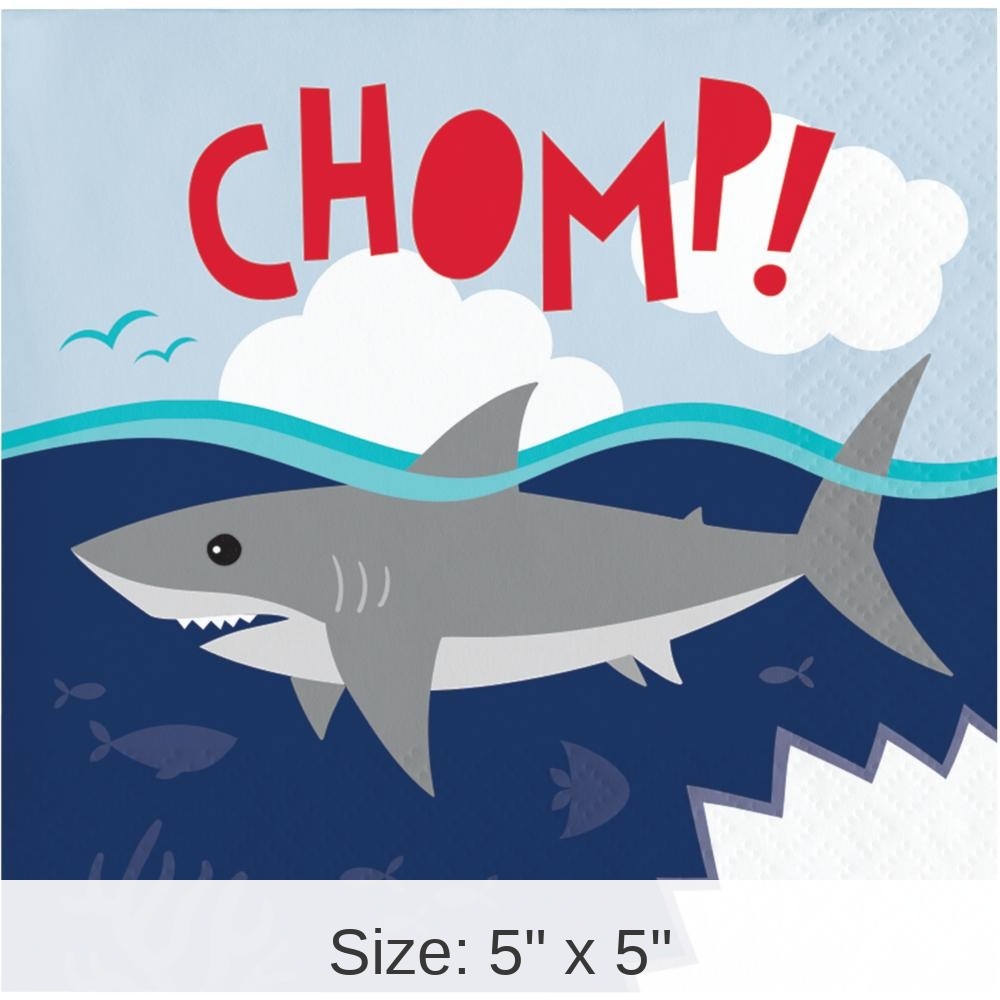 192/Case Bulk Shark Party Chomp Beverage Napkins