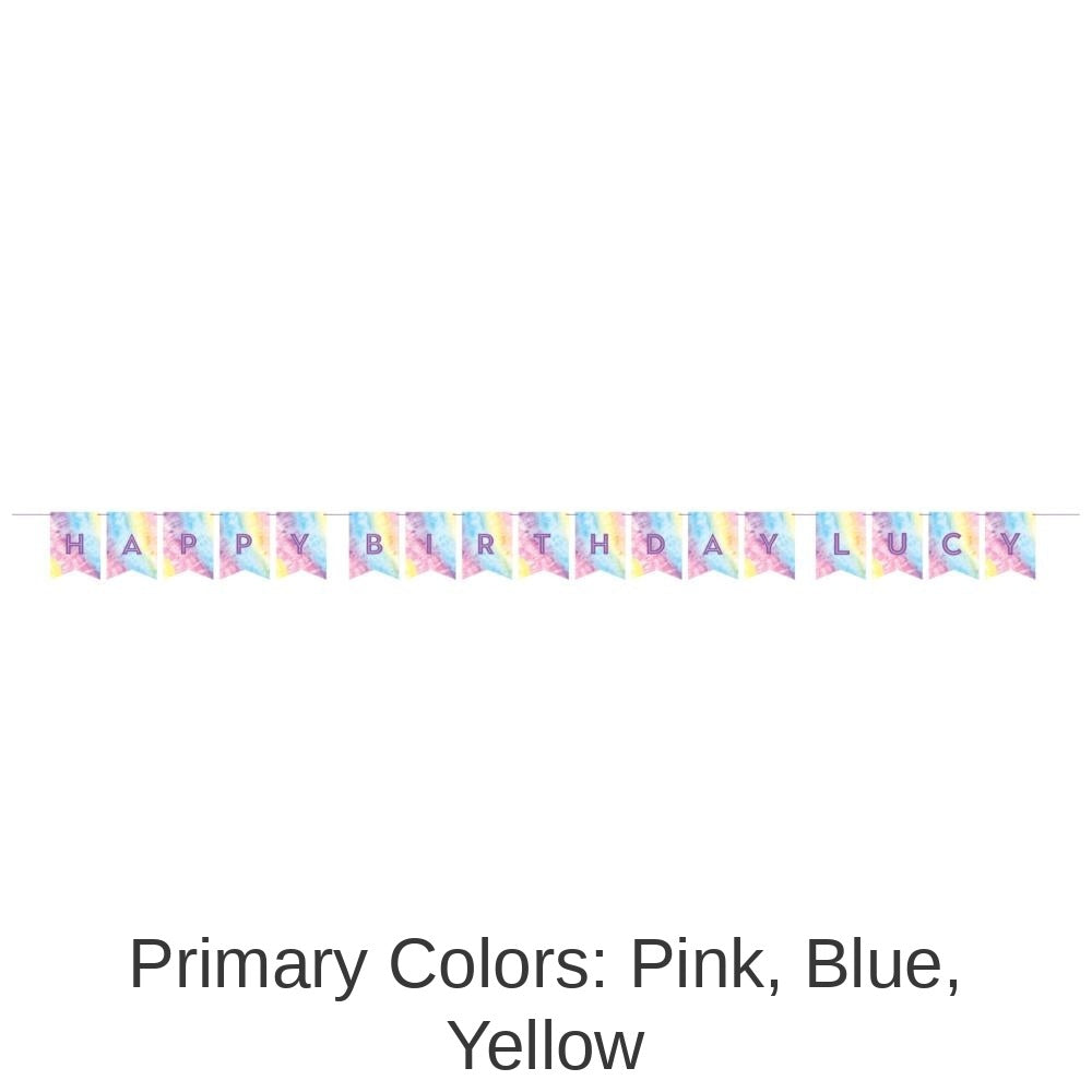 12/Case Bulk Tie Dye Party Happy Birthday Banners