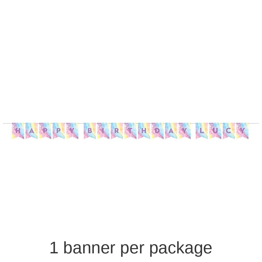 12/Case Bulk Tie Dye Party Happy Birthday Banners