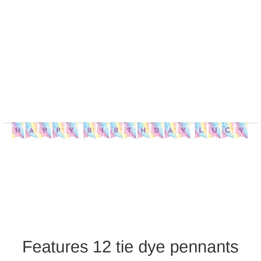 12/Case Bulk Tie Dye Party Happy Birthday Banners