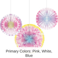 18/Case Bulk Tie Dye Party Paper Fans