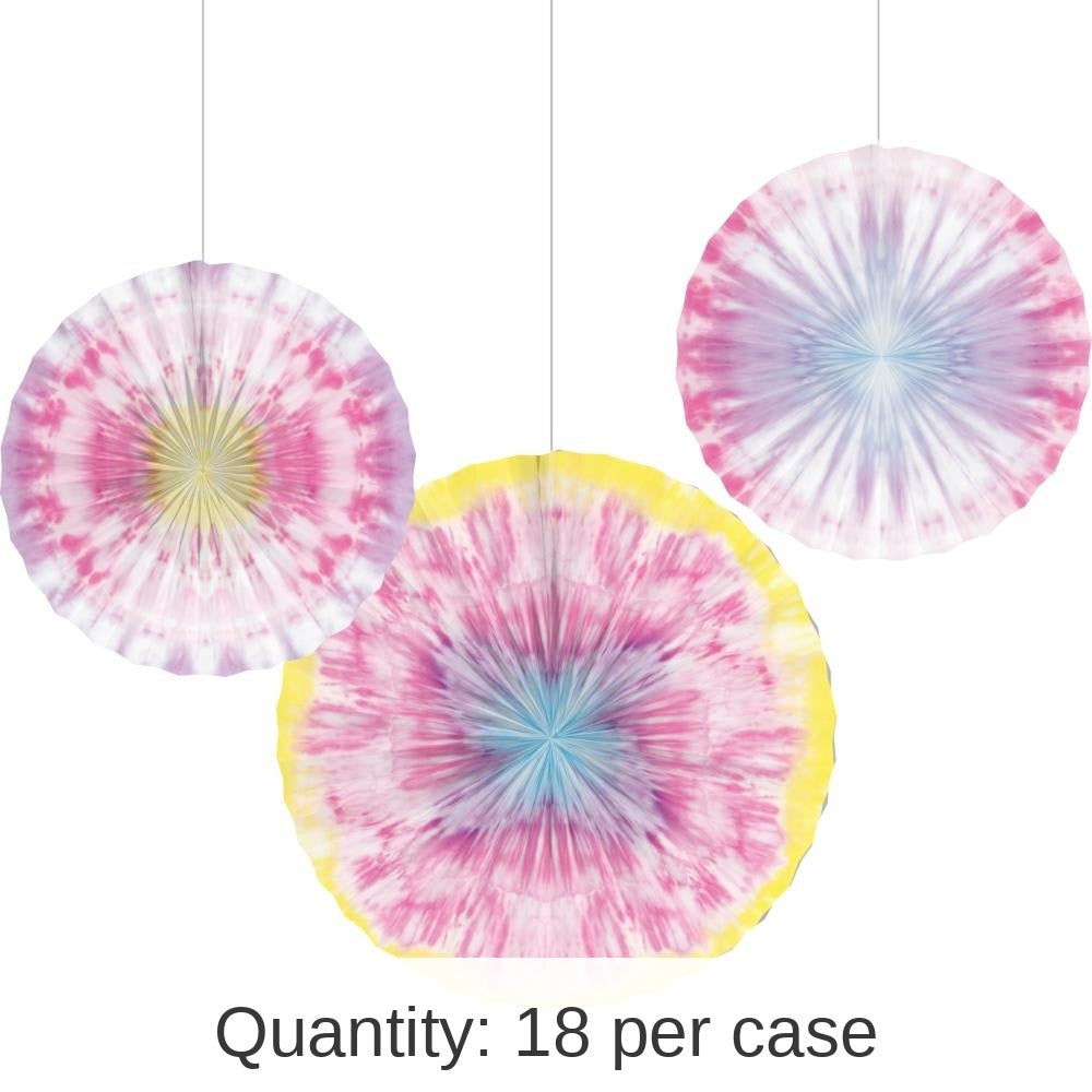 18/Case Bulk Tie Dye Party Paper Fans