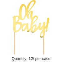 12/Case Bulk Oh Baby Gold Foil Cake Toppers