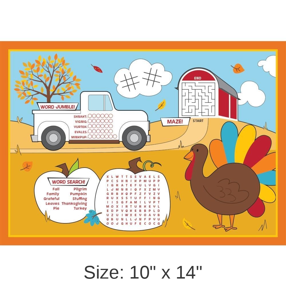 96/Case Bulk Fall Fun Activity Placemats