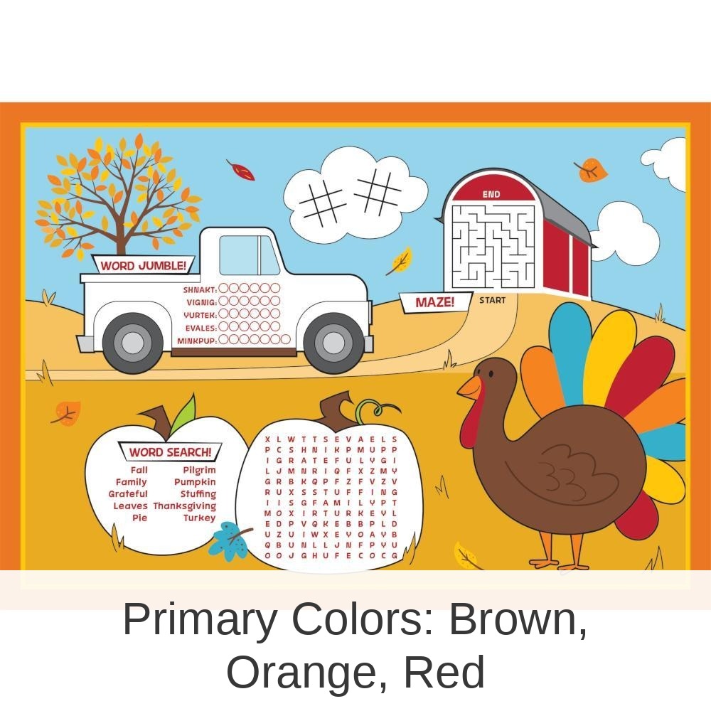 96/Case Bulk Fall Fun Activity Placemats