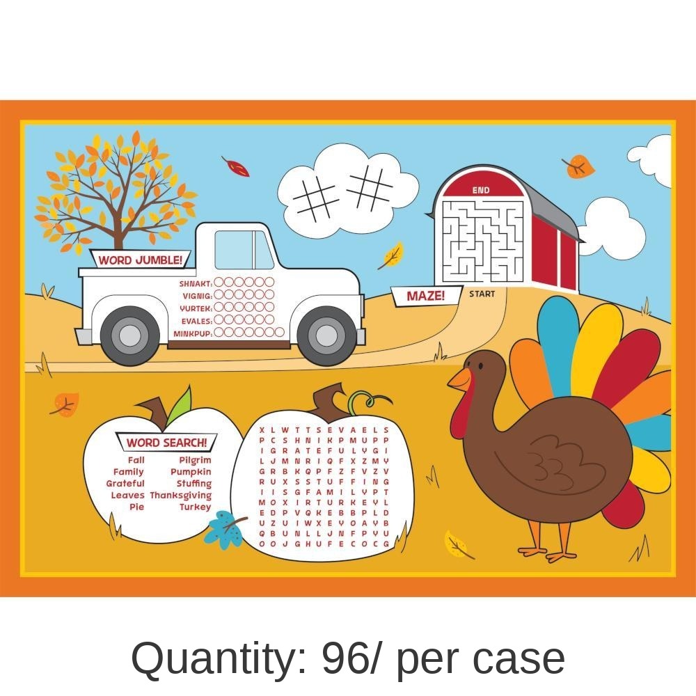 96/Case Bulk Fall Fun Activity Placemats