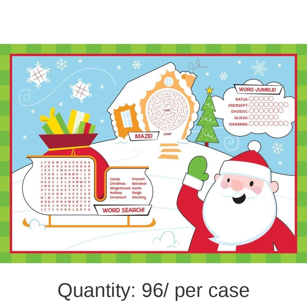 96/Case Bulk Christmas Activity Placemats