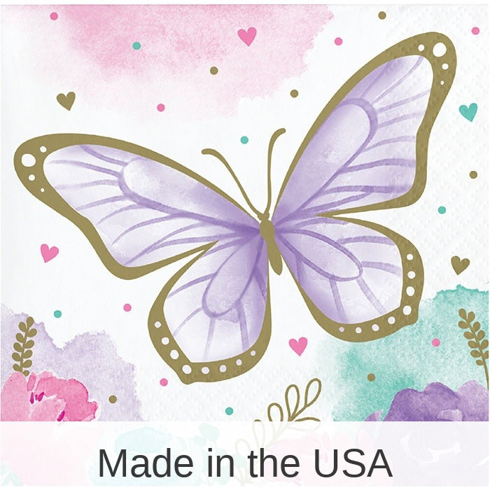 192/Case Bulk Butterfly Shimmer Beverage Napkins