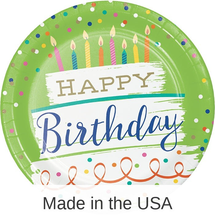96/Case Bulk Festive Cake Happy Birthday Dinner Plates
