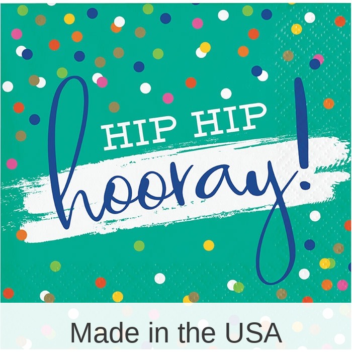 192/Case Bulk Festive Cake Hip Hip Hooray Beverage Napkins