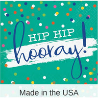 192/Case Bulk Festive Cake Hip Hip Hooray Beverage Napkins