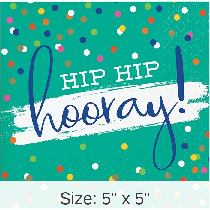 192/Case Bulk Festive Cake Hip Hip Hooray Beverage Napkins