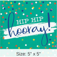 192/Case Bulk Festive Cake Hip Hip Hooray Beverage Napkins