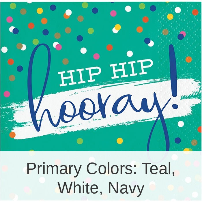 192/Case Bulk Festive Cake Hip Hip Hooray Beverage Napkins