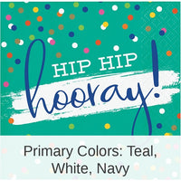 192/Case Bulk Festive Cake Hip Hip Hooray Beverage Napkins