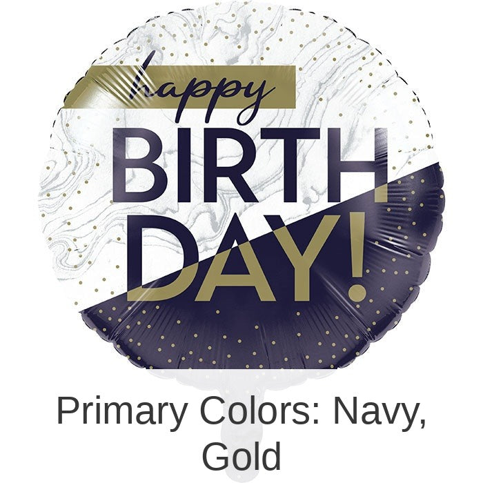 10/Case Bulk Navy and Gold Birthday Mylar Balloons