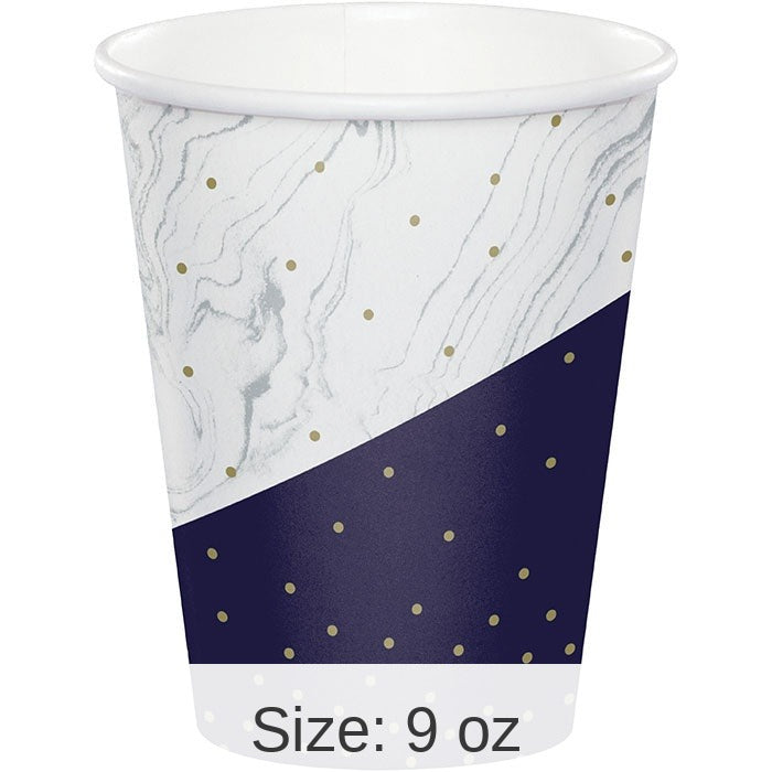 96/Case Bulk Navy and Gold Birthday Paper Cups