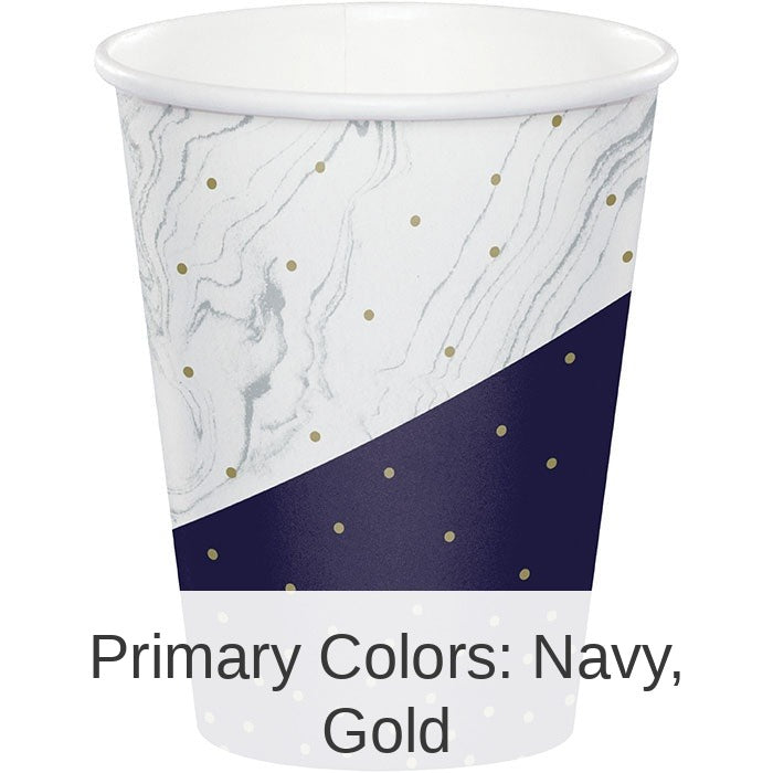 96/Case Bulk Navy and Gold Birthday Paper Cups