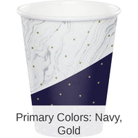 96/Case Bulk Navy and Gold Birthday Paper Cups