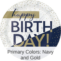 96/Case Bulk Navy and Gold Birthday Dinner Plates