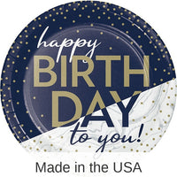96/Case Bulk Navy and Gold Birthday Dessert Plates