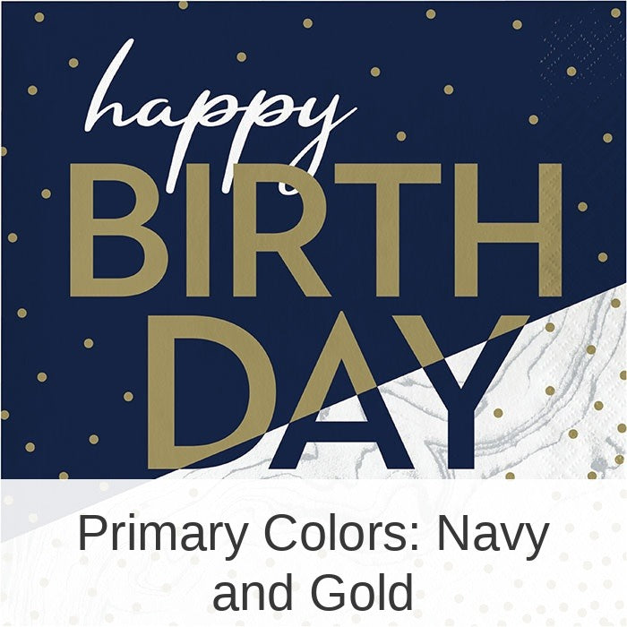 192/Case Bulk Navy and Gold Birthday Luncheon Napkins
