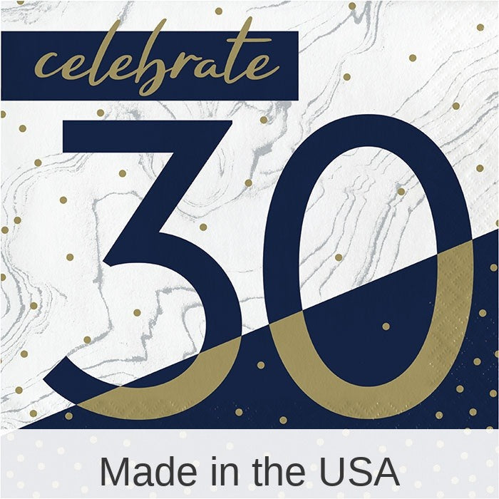 192/Case Bulk Navy and Gold 30th Birthday Luncheon Napkins